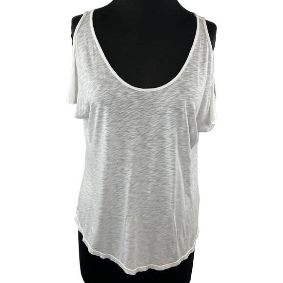Velvet by Graham & Spencer White Slub Knit Cold Shoulder Shirt Cotton Modal S - Picture 1 of 7